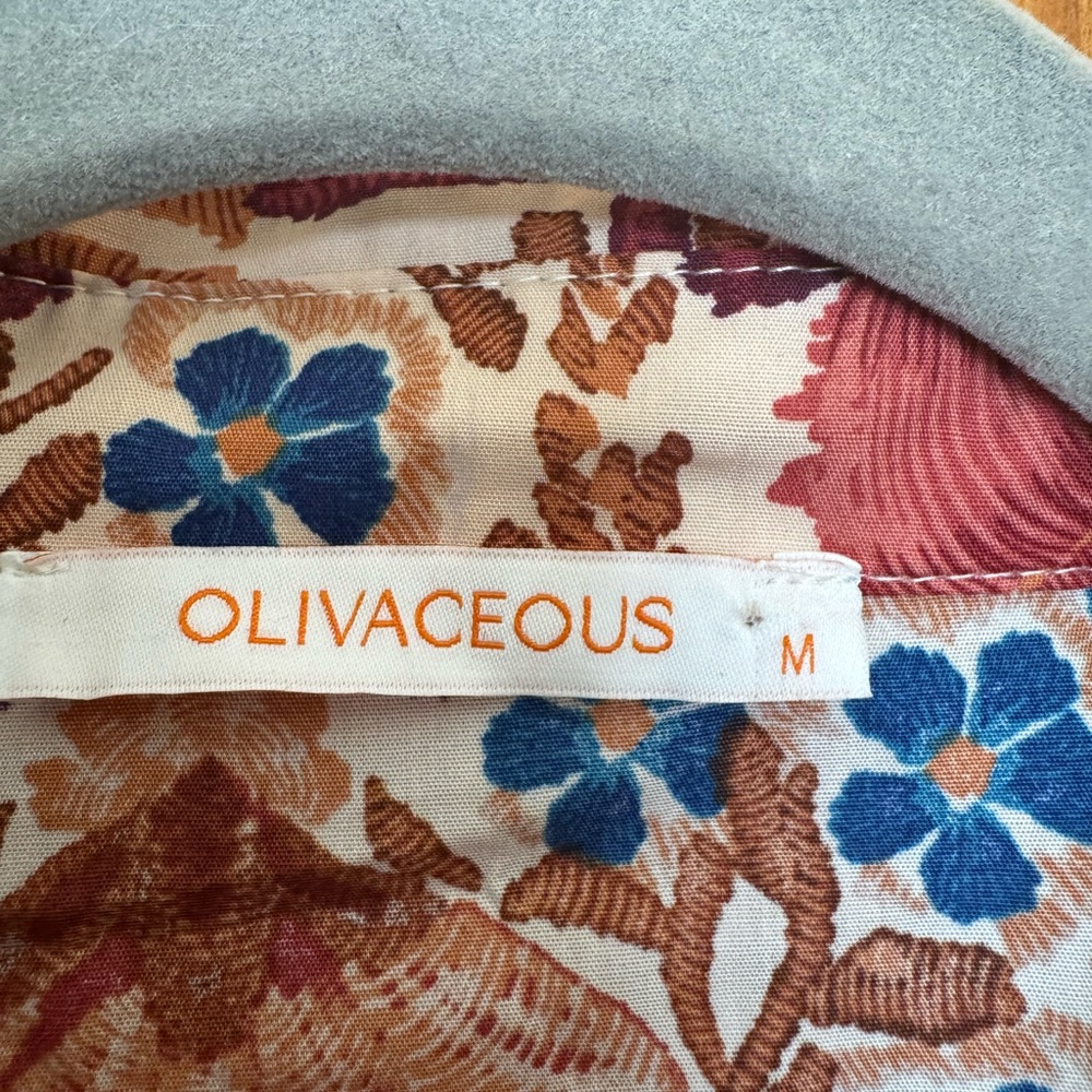 Olivaceous Floral Top with Blue and Brown Accents - Picture 3 of 4